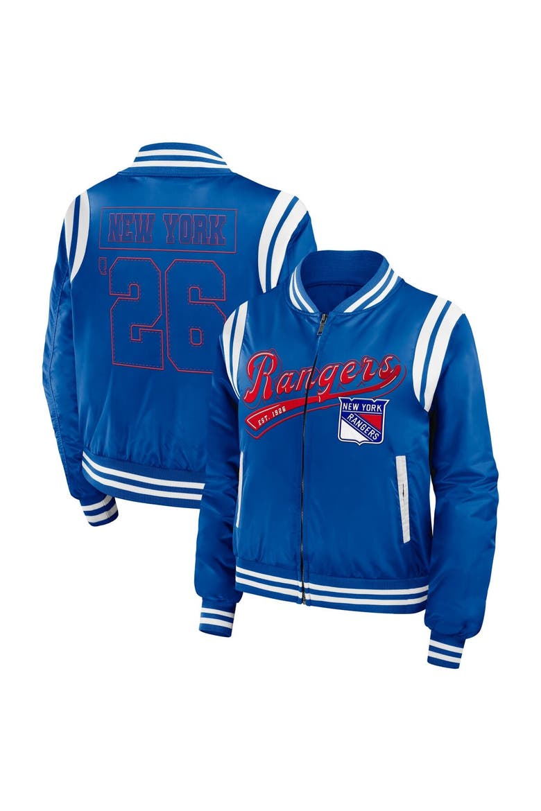 Women's WEAR by Erin Andrews  Blue New York Rangers Baller Full-Zip Bomber Jacket, Main, color, Blue