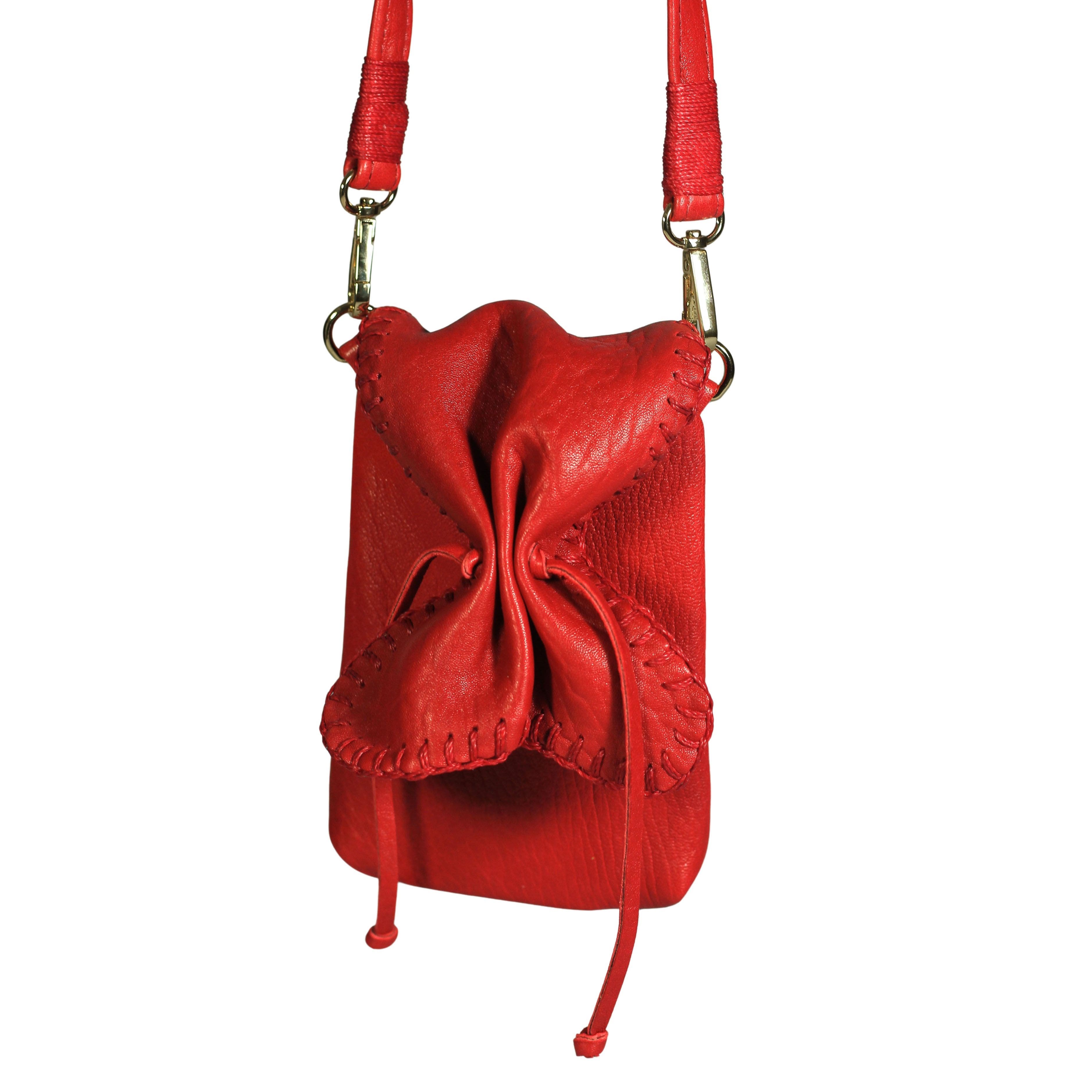 Cell Phone Butterly Lambskin Leather Bag, Main, color, Red