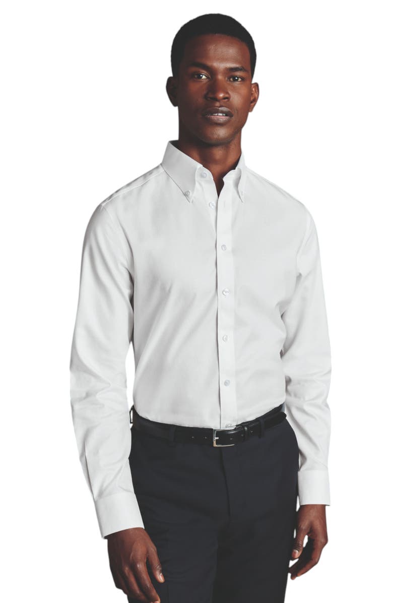 Charles Tyrwhitt Non-Iron Button-Down Twill Slim Fit Shirt Single Cuff, Alternate, color, White