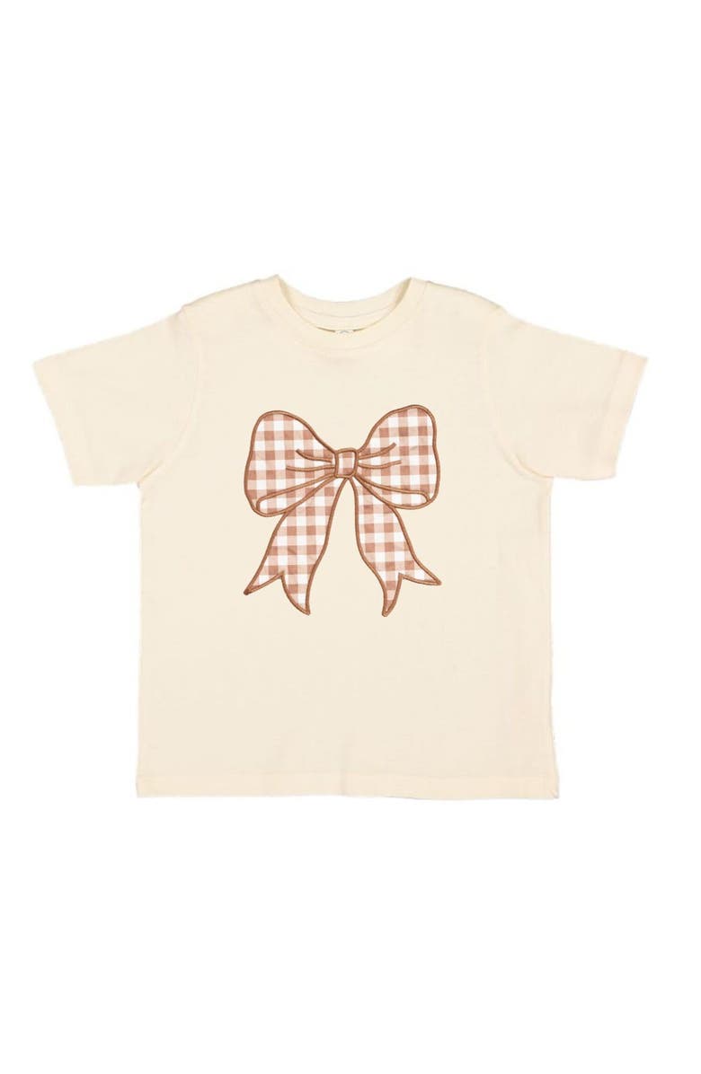 Sweet Wink Gingham Bow Patch Short Sleeve T-Shirt, Main, color, Natural