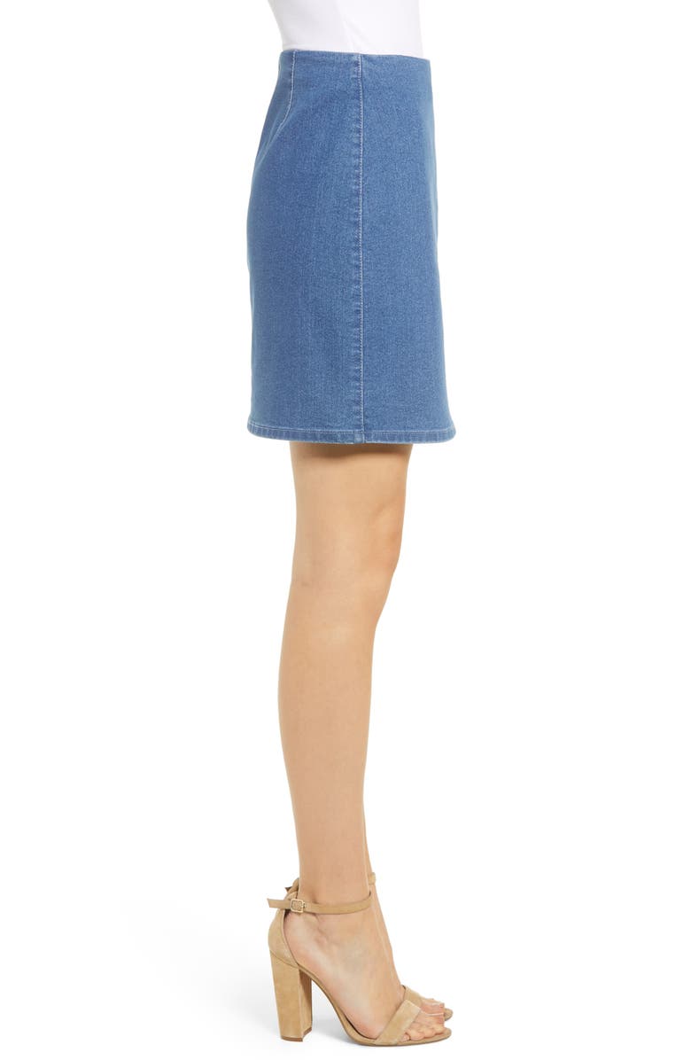 Tinsel Side Button Denim Miniskirt, Alternate, color,
