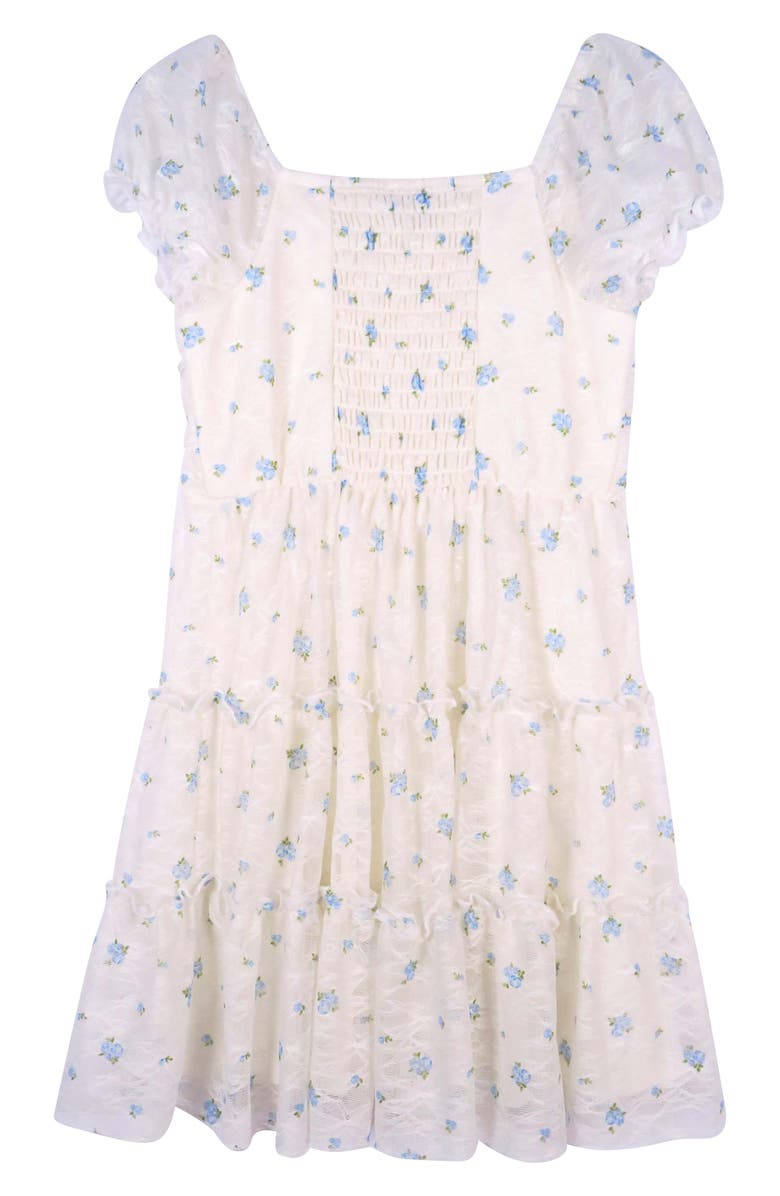 Zunie Kids' Short Sleeve Ruched Lace Dress, Alternate, color, Ivory/Blue