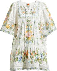 FARM Rio Sweet Bloom Bouquet Cotton Eyelet Cover-Up Minidress