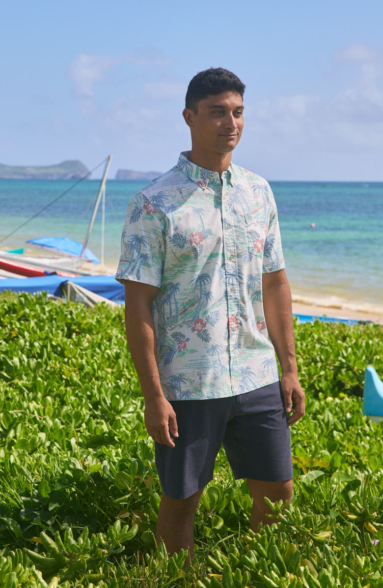 Reyn Spooner Kaimana Beach Short Sleeve Cotton Blend Button-Down Shirt, Alternate, color, Smoke
