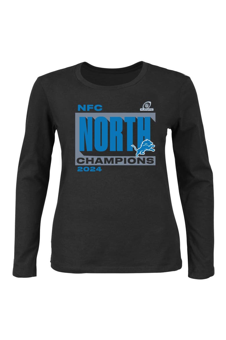 Women's Fanatics Black Detroit Lions 2024 NFC North Division Champions Plus Size Long Sleeve Scoop Neck T-Shirt, Alternate, color, Black