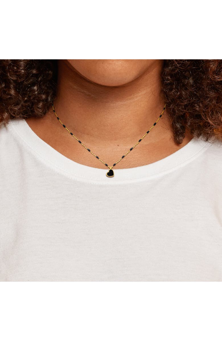 Julianna B. Black Enamel Heart Station Necklace 14K Gold, Alternate, color,