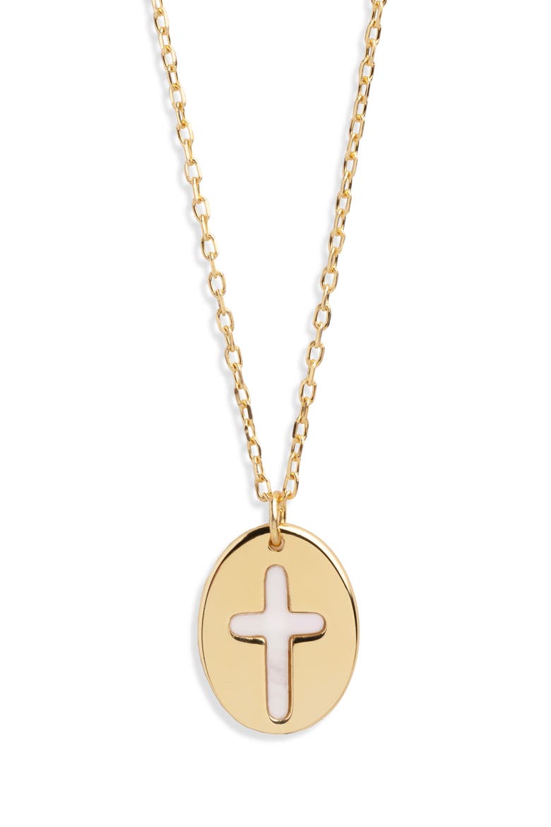 Mother-of-Pearl Inlay Cross Pendant Necklace, Main, color, GOLD