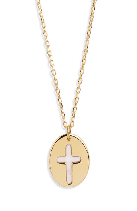 Mother-of-Pearl Inlay Cross Pendant Necklace