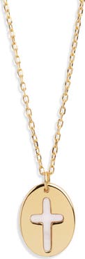 Argento Vivo Sterling Silver Mother-of-Pearl Inlay Cross Pendant Necklace