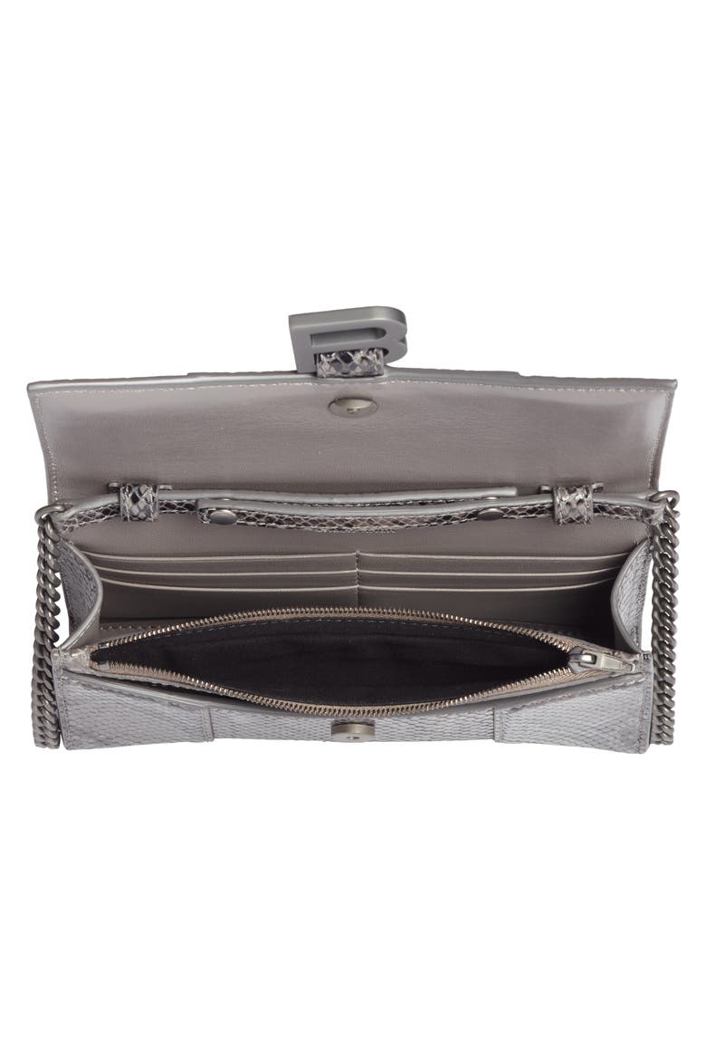 Hourglass Snake Embossed Leather Wallet on a Chain, Alternate, color, DARK GREY/ BLACK