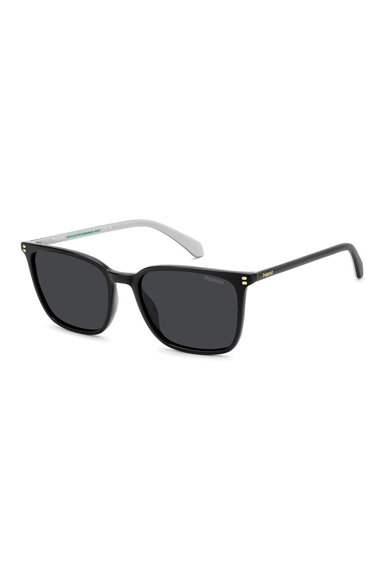 55mm Polarized Rectangular Sunglasses, Alternate, color, BLACK/ GREY