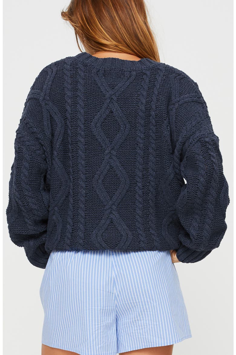 Anaya Oversize Aran Knit Sweater, Alternate, color, NAVY