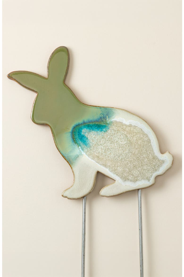 Rabbit Family Ceramic Glazed Garden Stakes - Mama Rabbit, Main, color, Multi