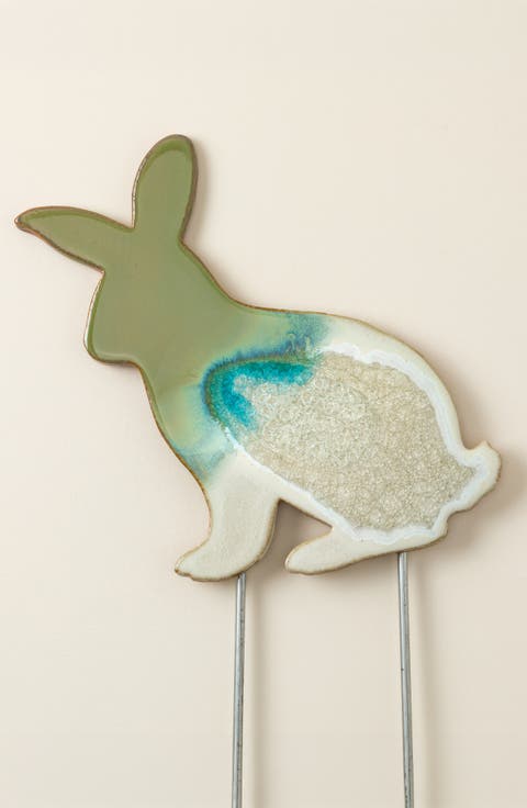 Rabbit Family Ceramic Glazed Garden Stakes - Mama Rabbit
