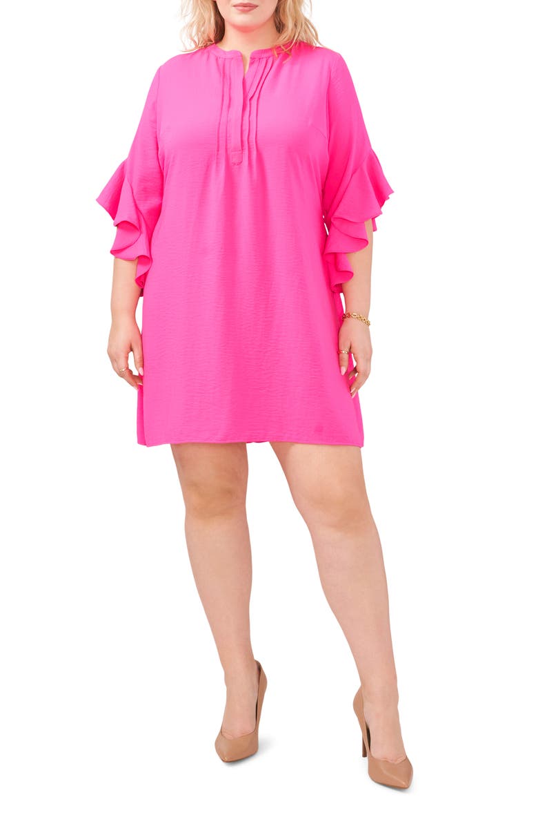 Vince Camuto Flutter Sleeve Shift Dress, Main, color, Hot Pink