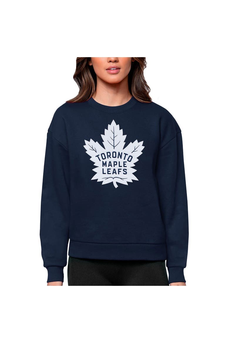 Women's Antigua Navy Toronto Maple Leafs Primary Logo Team Logo Victory Crewneck Pullover Sweatshirt, Main, color, Navy