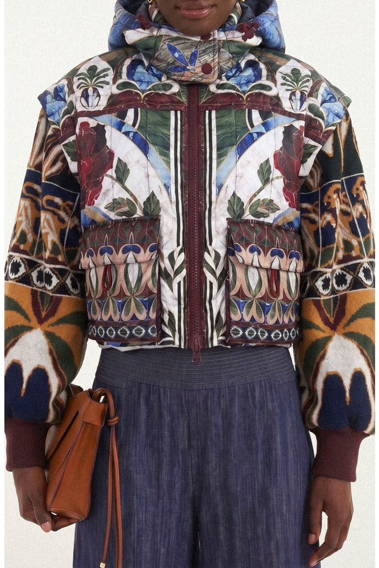 Pietra Dura Tapestry Cropped Puffer Jacket, Main, color, PIETRA DURA TAPESTRY