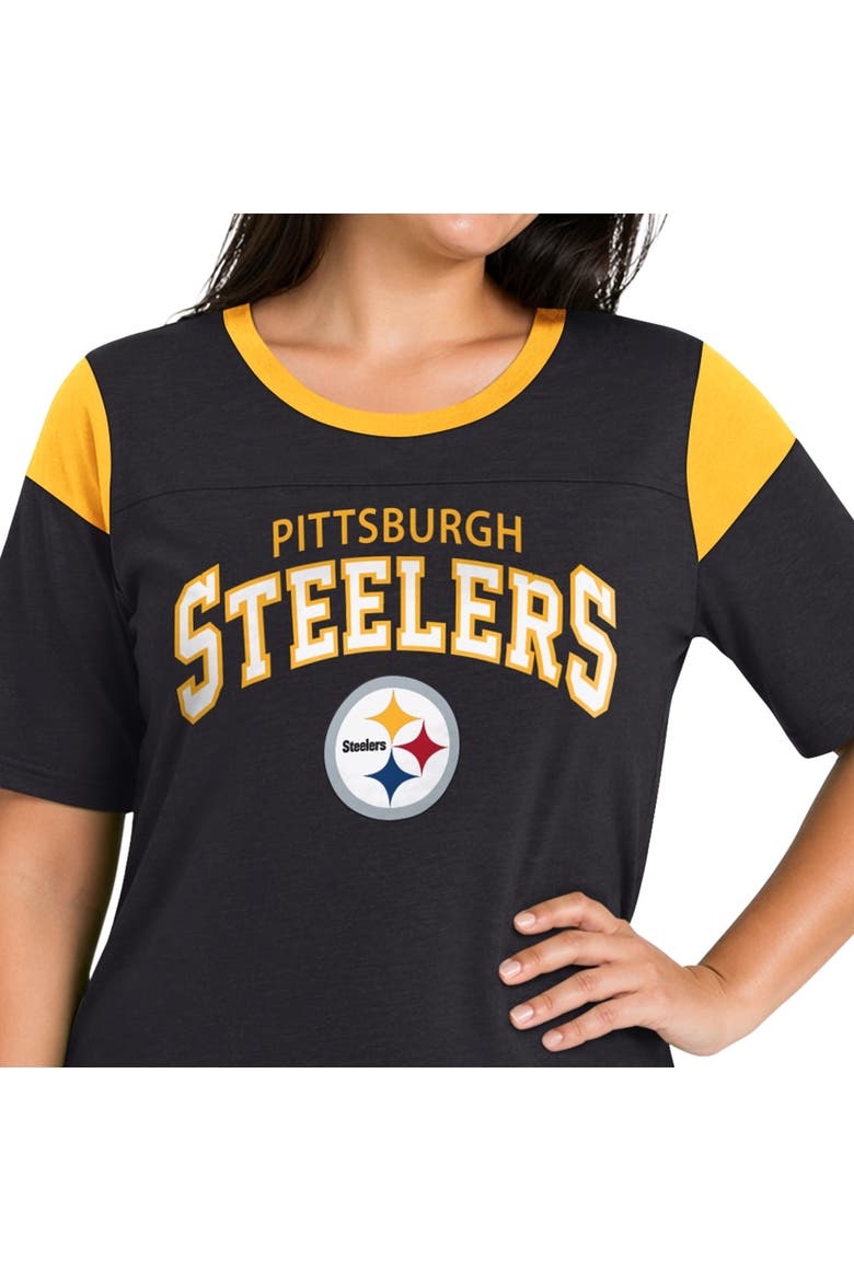 Women's Starter  Black Pittsburgh Steelers Plus Size Linebacker Slub T-Shirt, Alternate, color, Black