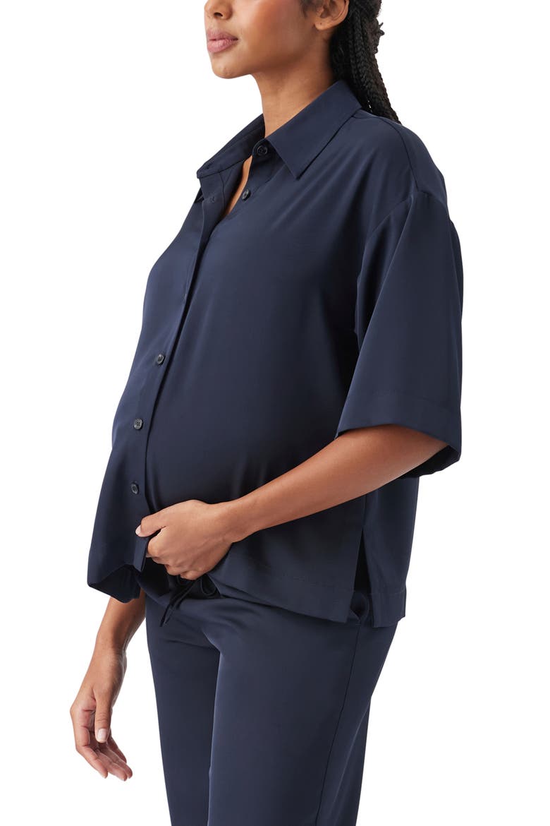 Tamara Satin Shirt, Alternate, color, Midnight