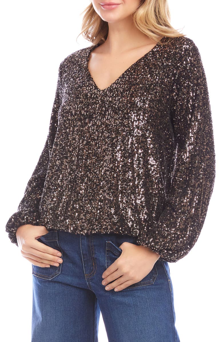 Karen Kane Sequin V-Neck Top, Alternate, color, Bronze