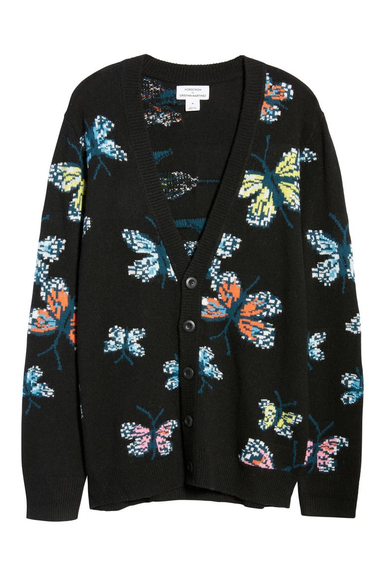 Cristina Martinez Gender Inclusive Varsity Cardigan, Alternate, color, BLACK BUTTERFLY BEAUTY