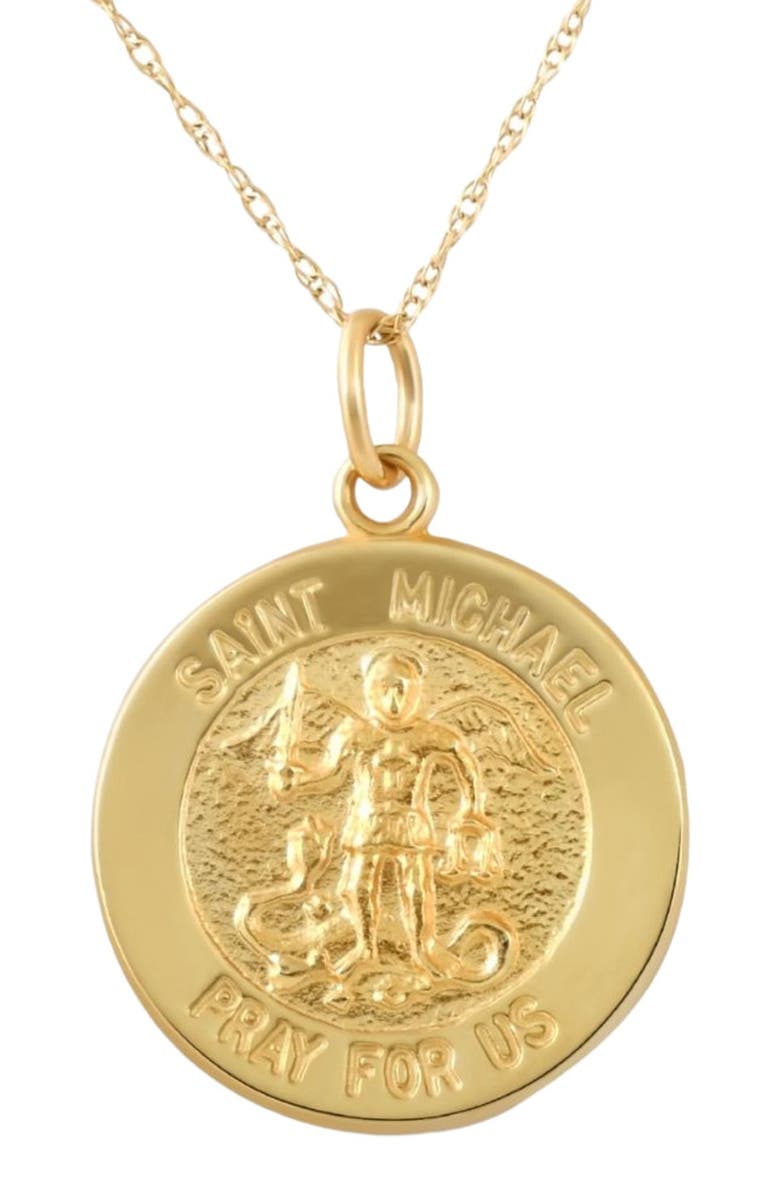 Bliss Diamond 14k  Gold St. Michael Medal Pendant .5" Tall 1.5 Grams, Main, color, 
