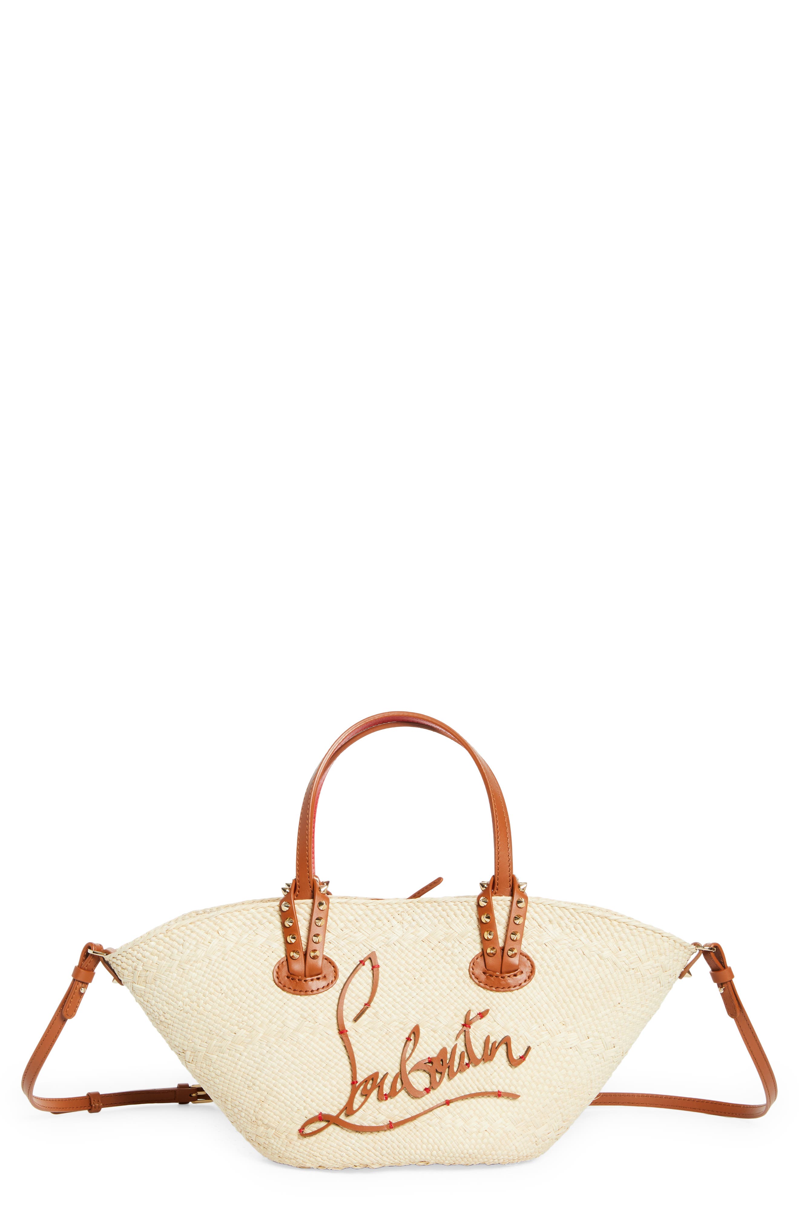 Christian Louboutin Mini Cabata Raffia Basket Tote, Main, color, Natural/ Cuoio