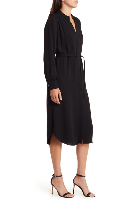 Hugo Boss Belted Shirt Dress With Collarless Styling And Button Cuffs In Black