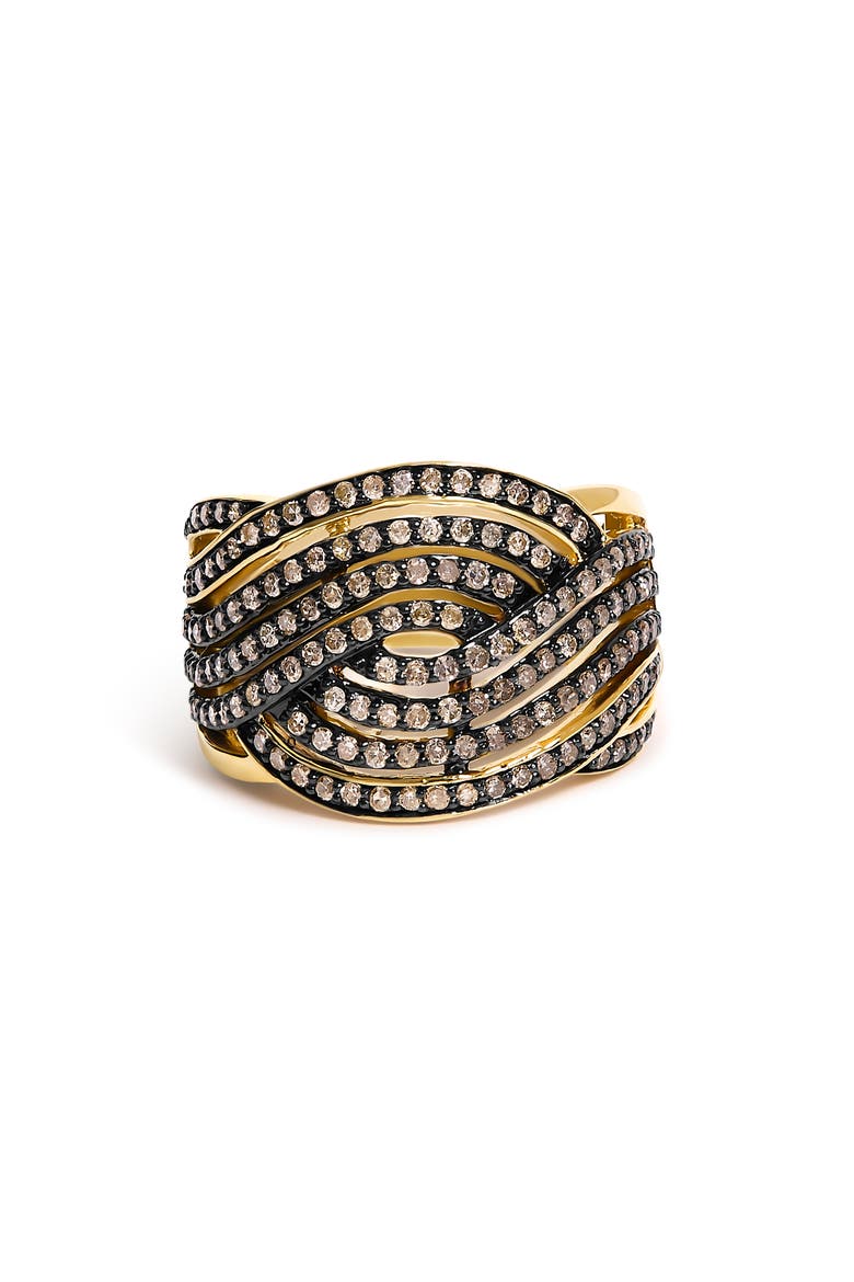 10K Yellow Gold Plated .925 Sterling Silver 1.0 ctw Champagne Diamond Crossover Ring, Main, color, Yellow Gold over Silver
