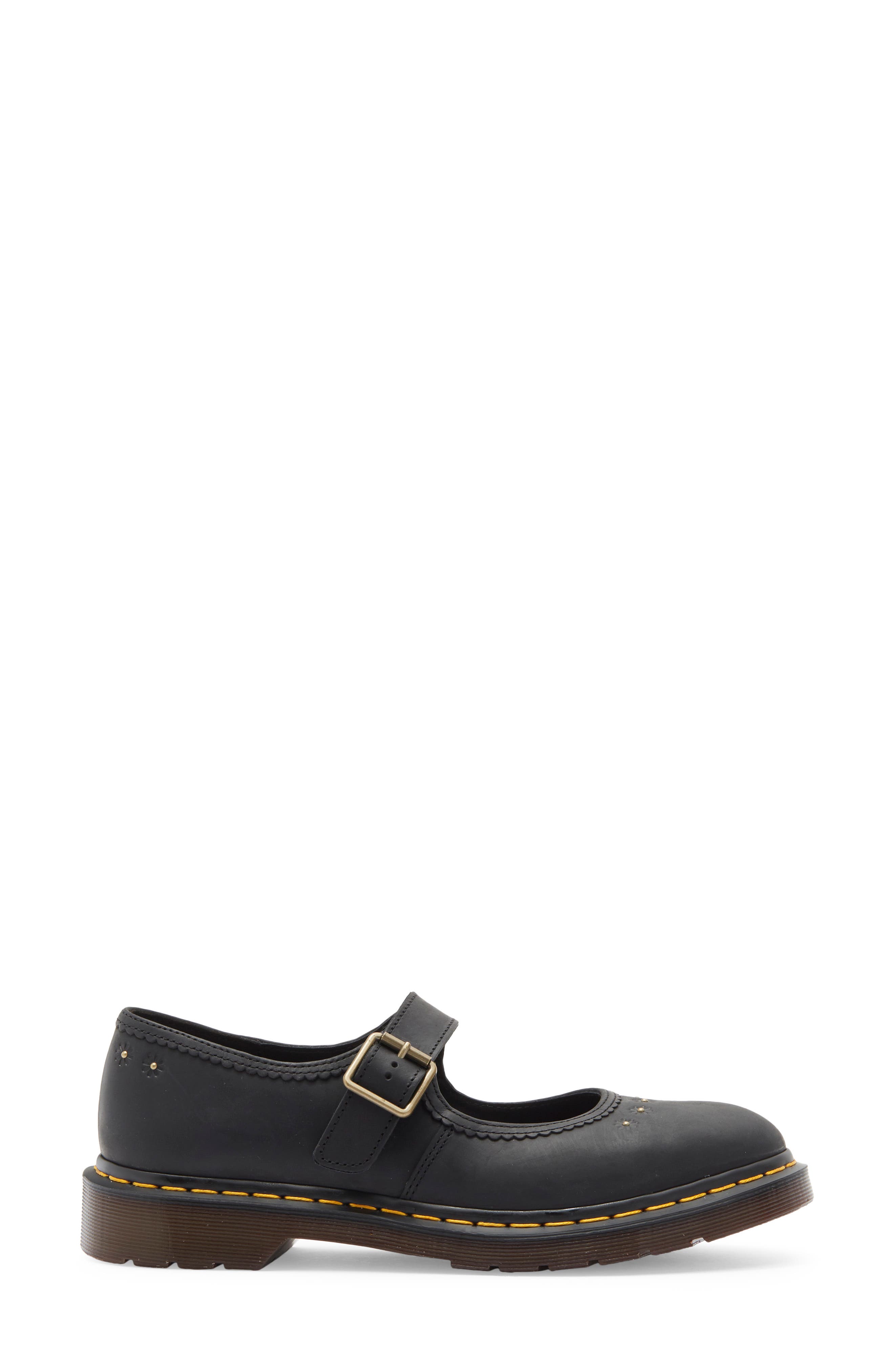 Flower Mary Jane Flat, Alternate, color, BLACK