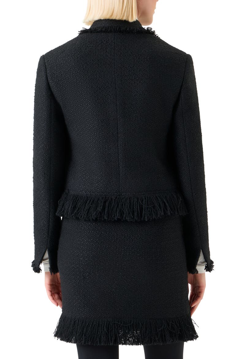 Fringe Bouclé Tweed Crop Jacket, Alternate, color, BLACK
