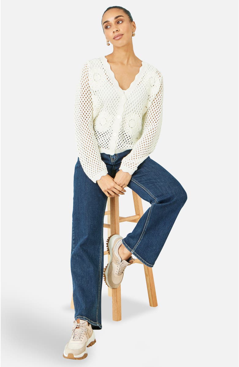 Yumi Flower Crochet Cardigan, Alternate, color, White