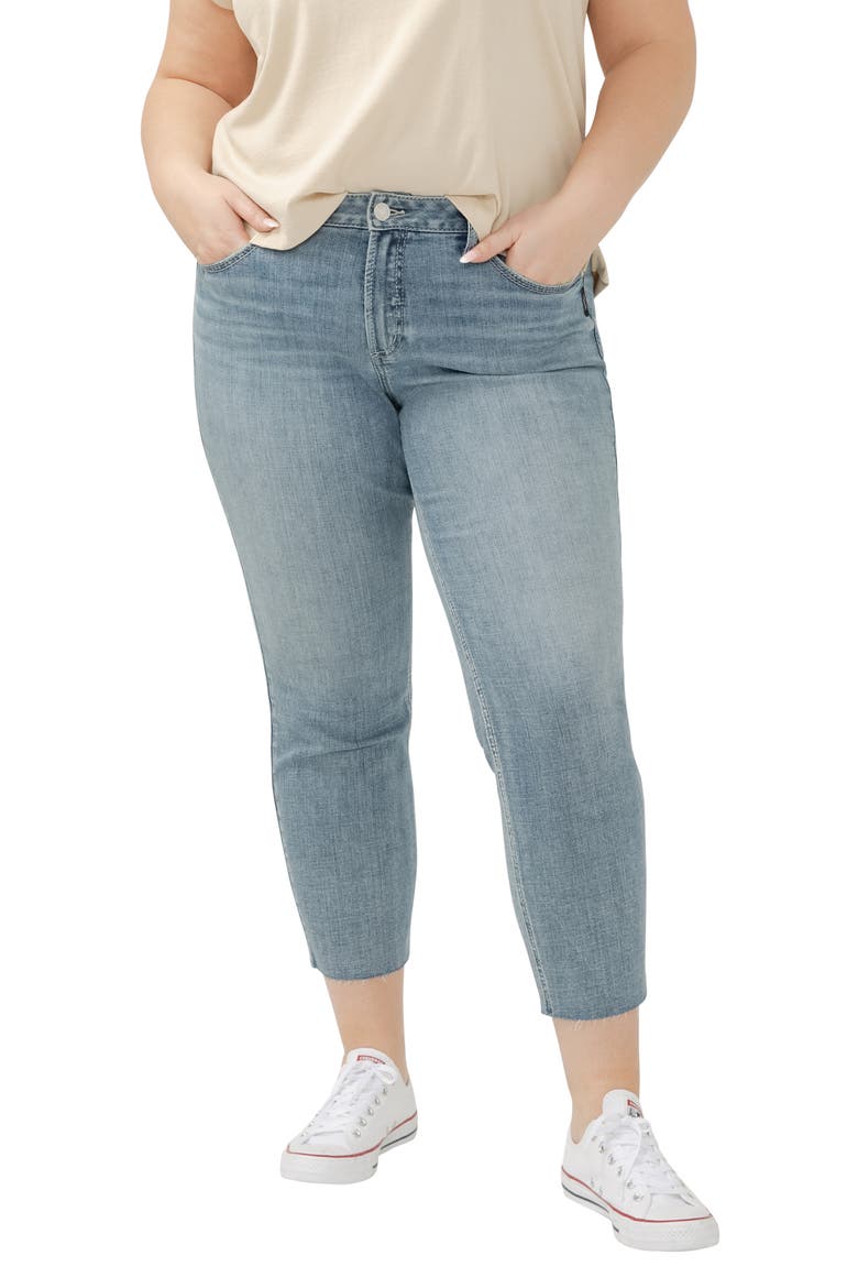 Suki Curvy Raw Hem Mid Rise Crop Straight Leg Jeans, Main, color, INDIGO