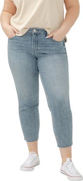 Silver Jeans Co. Suki Curvy Raw Hem Mid Rise Crop Straight Leg Jeans