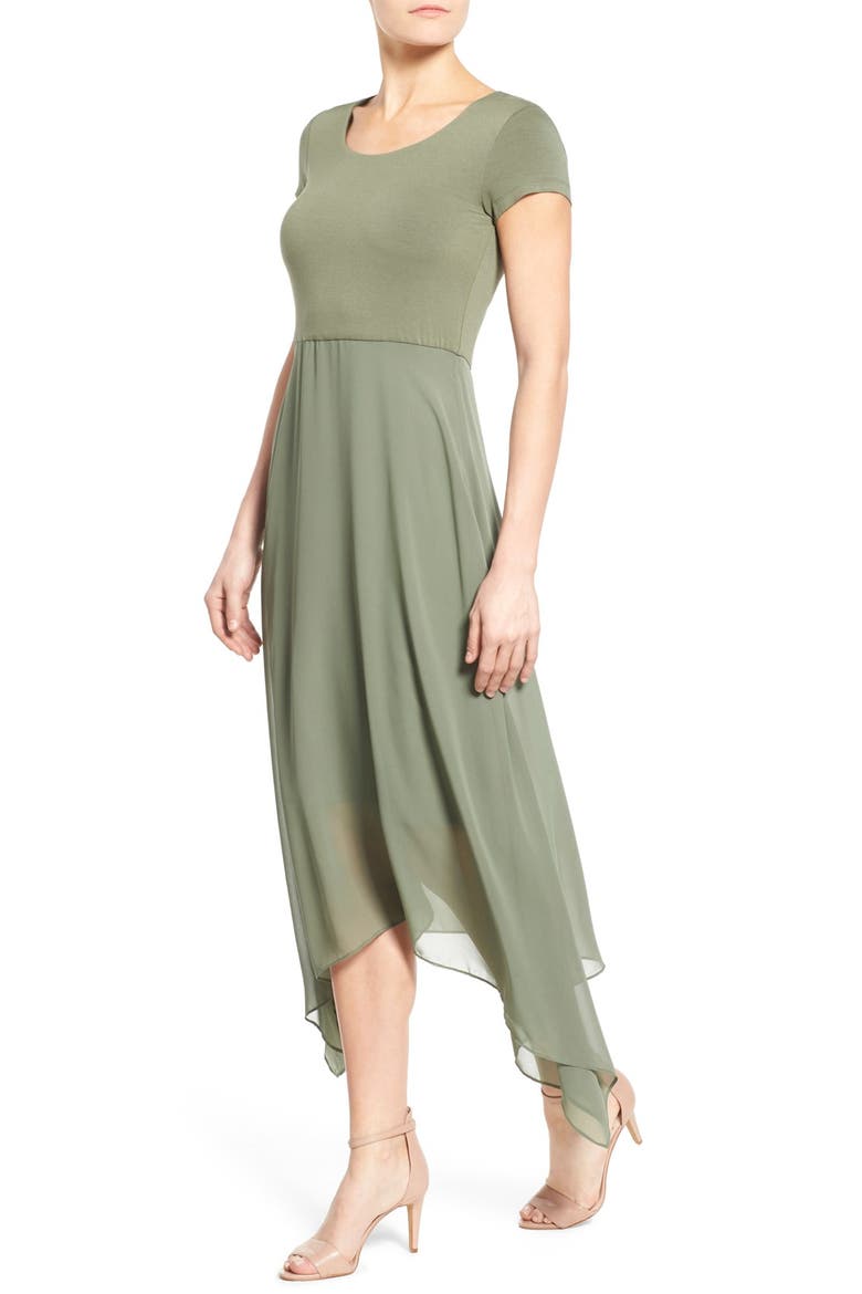 Asymmetrical Chiffon Overlay Cap Sleeve Dress, Alternate, color, SAGE