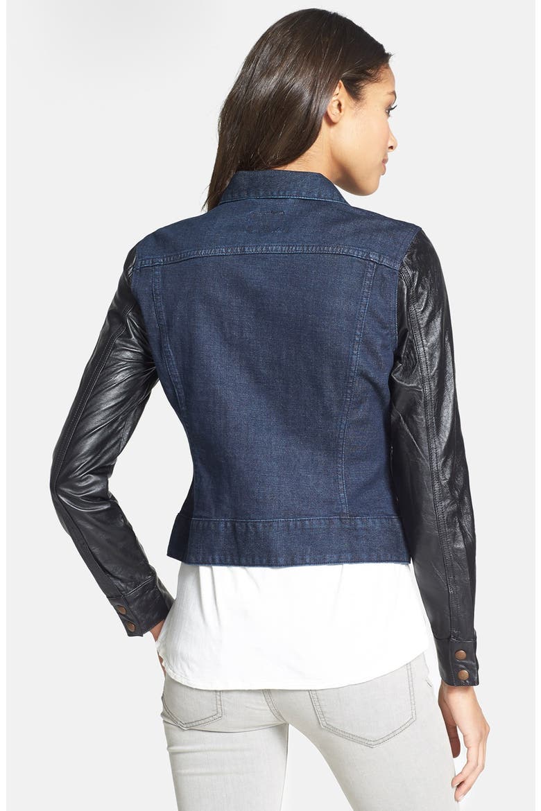 'Sabrina' Leather Sleeve Denim Jacket, Alternate, color, CHERAW
