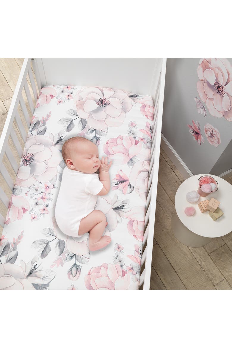 Signature Botanical Baby Watercolor Floral 4-Piece Crib Bedding Set, Alternate, color, Pink