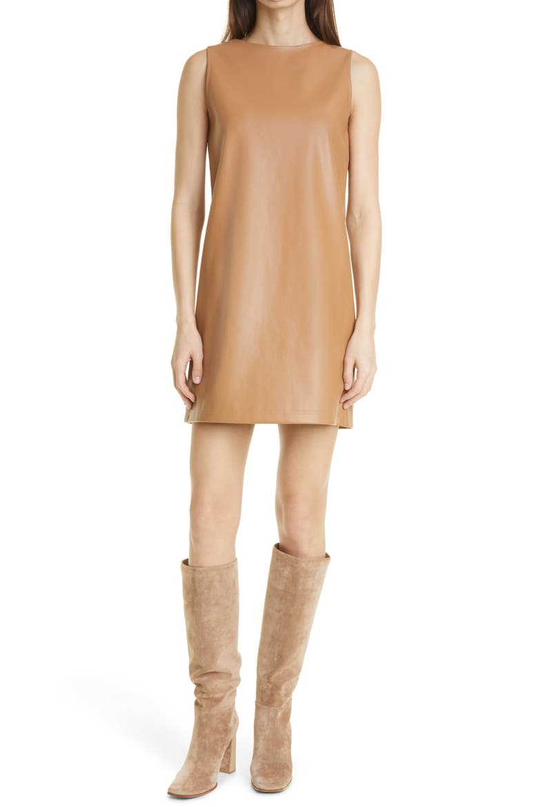 Faux Leather Sleeveless Shift Dress, Main, color, SANDALWOOD