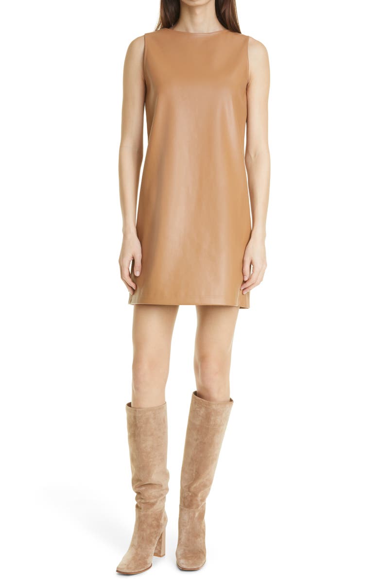 Theory Faux Leather Sleeveless Shift Dress, Main, color,