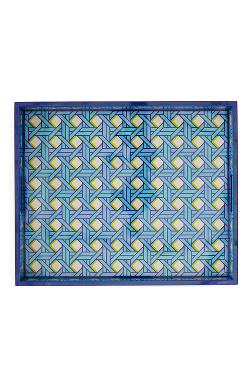 Jonathan Adler Basketweave Lacquer Tray In Blue/white/lime