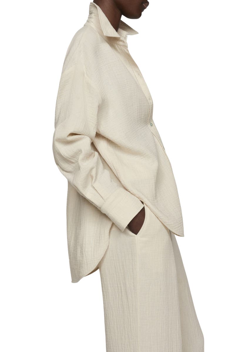 MANGO Oversize Cotton Gauze Button-Up Shirt, Alternate, color, 