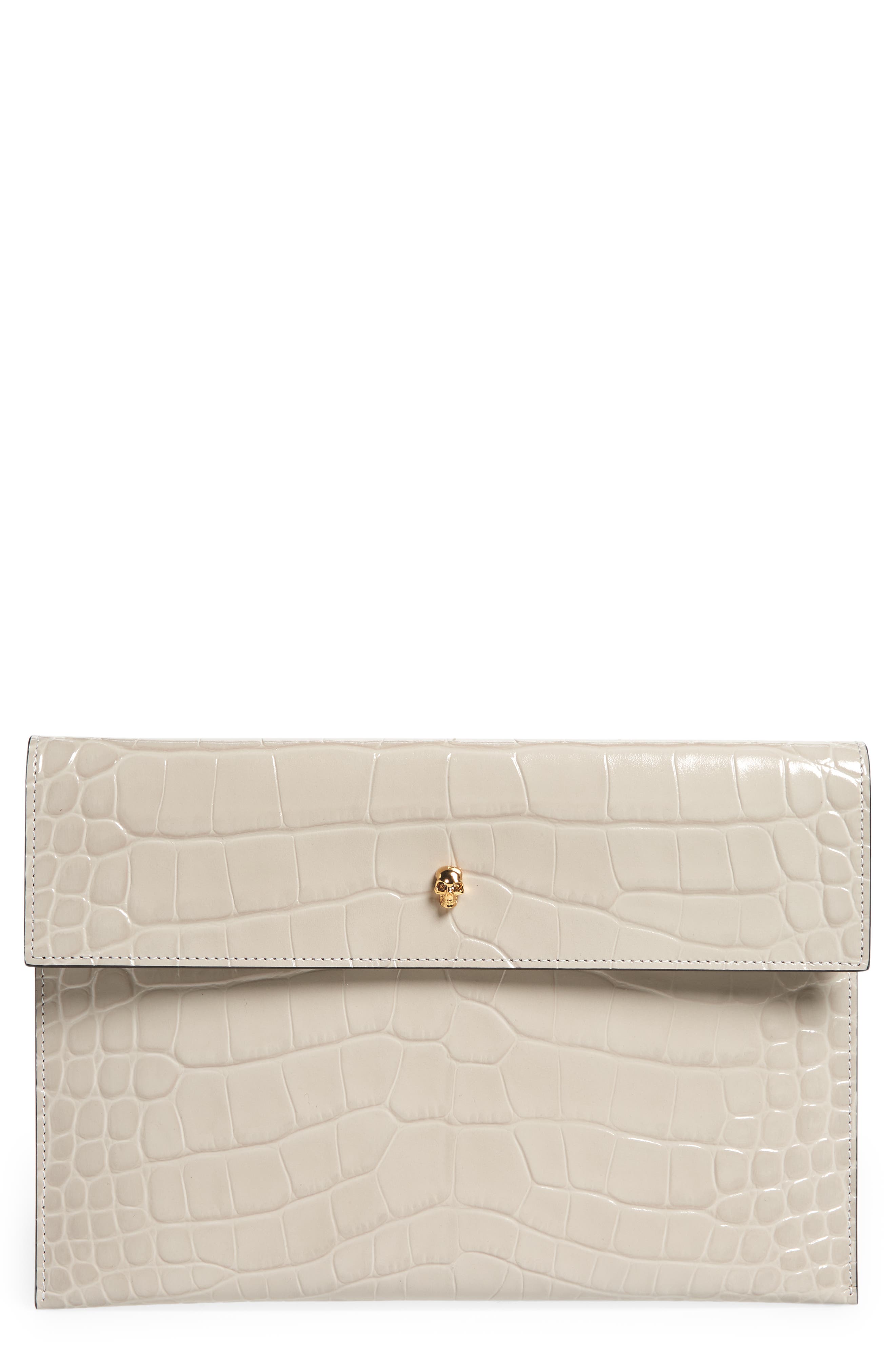 McQueen Alexander McQueen Croc Embossed Leather Envelope Clutch, Main, color, 