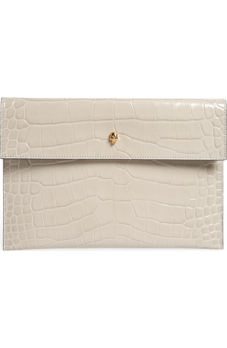 McQueen Alexander McQueen Croc Embossed Leather Envelope Clutch, Main, color,