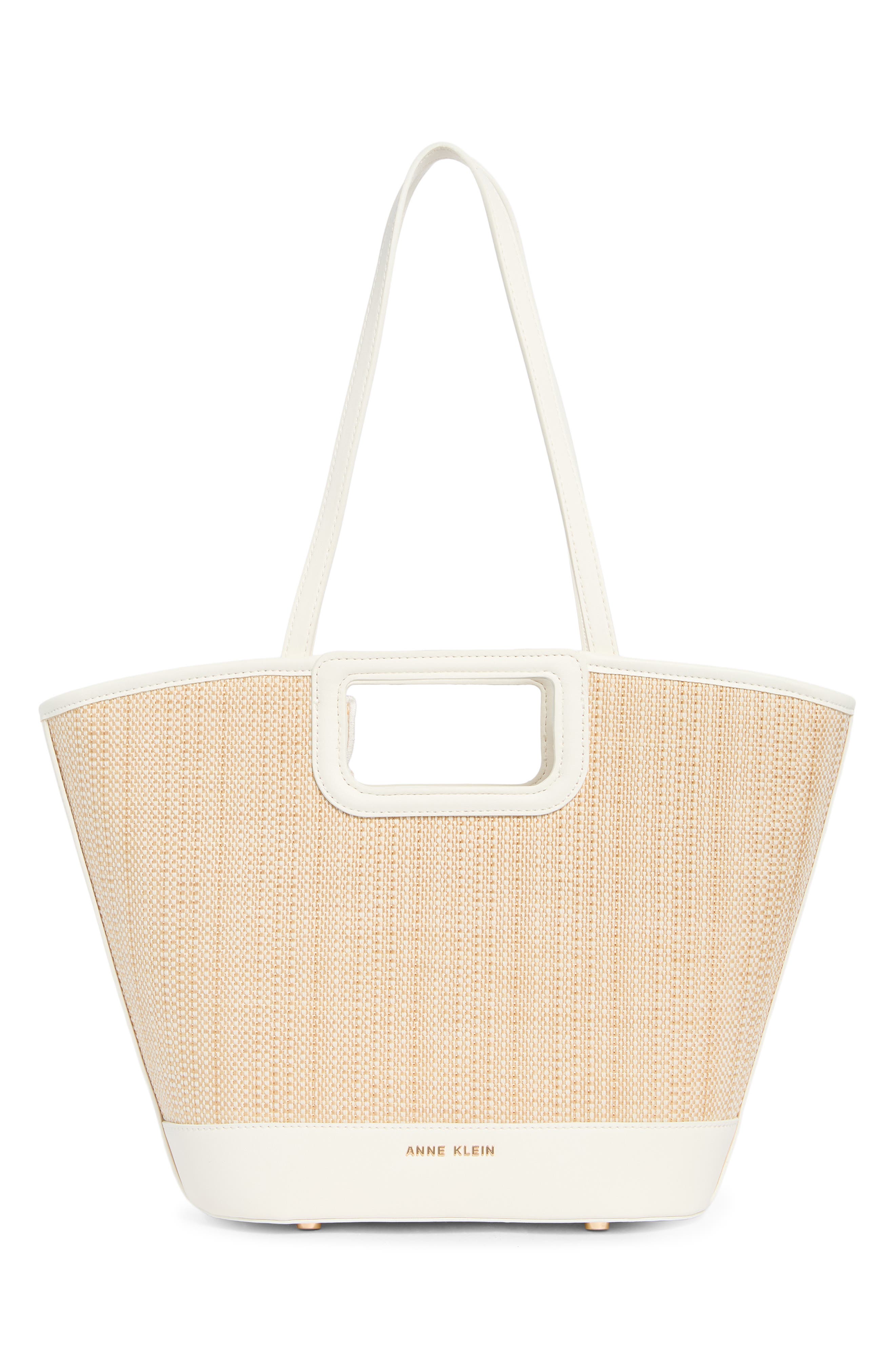 Anne Klein Floral Beaded Woven Tote, Alternate, color, Vanilla