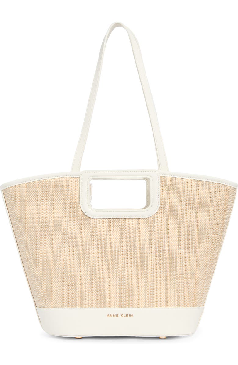 Anne Klein Floral Beaded Woven Tote, Alternate, color, Vanilla