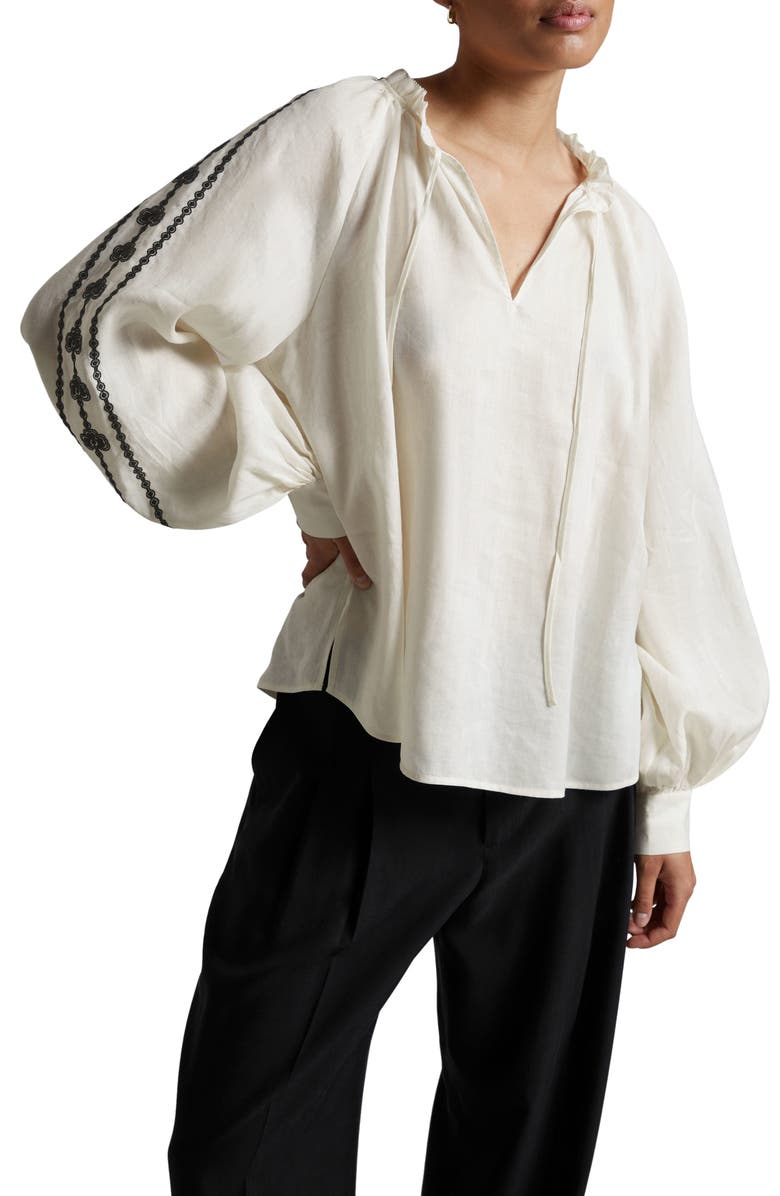 & Other Stories Embroidered Balloon Sleeve Top, Main, color, White