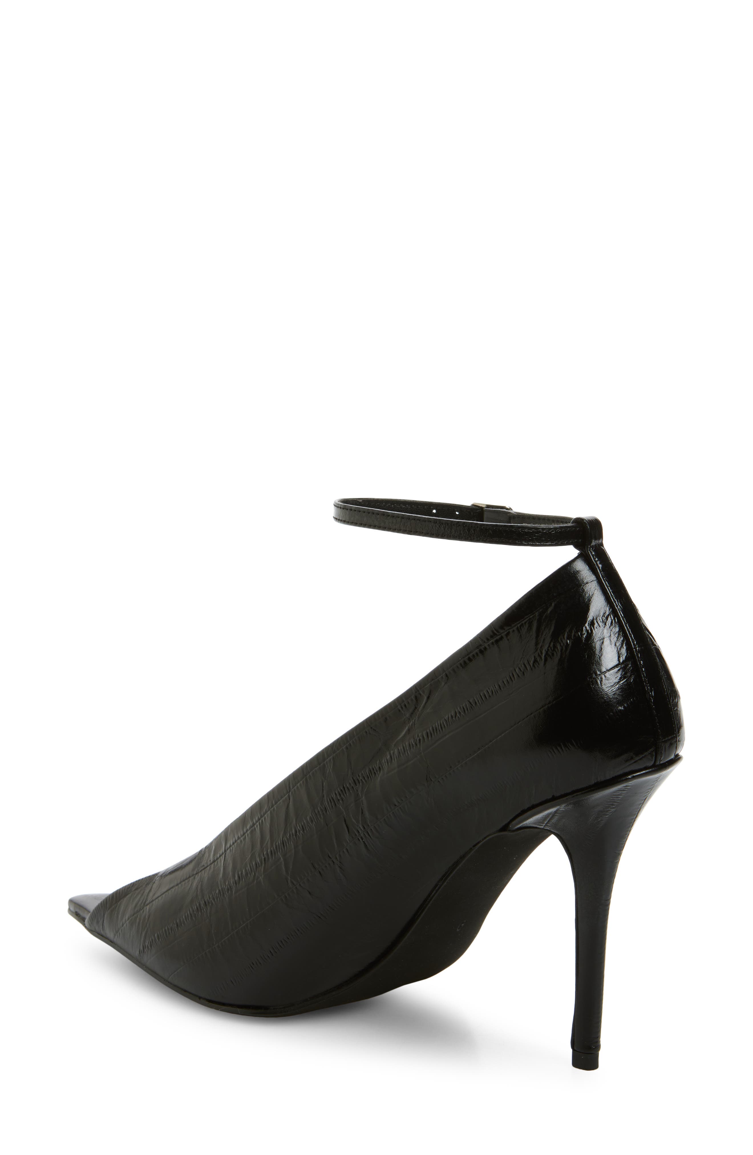 Jeffrey Campbell Inherit Ankle Strap Pointed Peep Toe Sandal, Alternate, color, Black Eel
