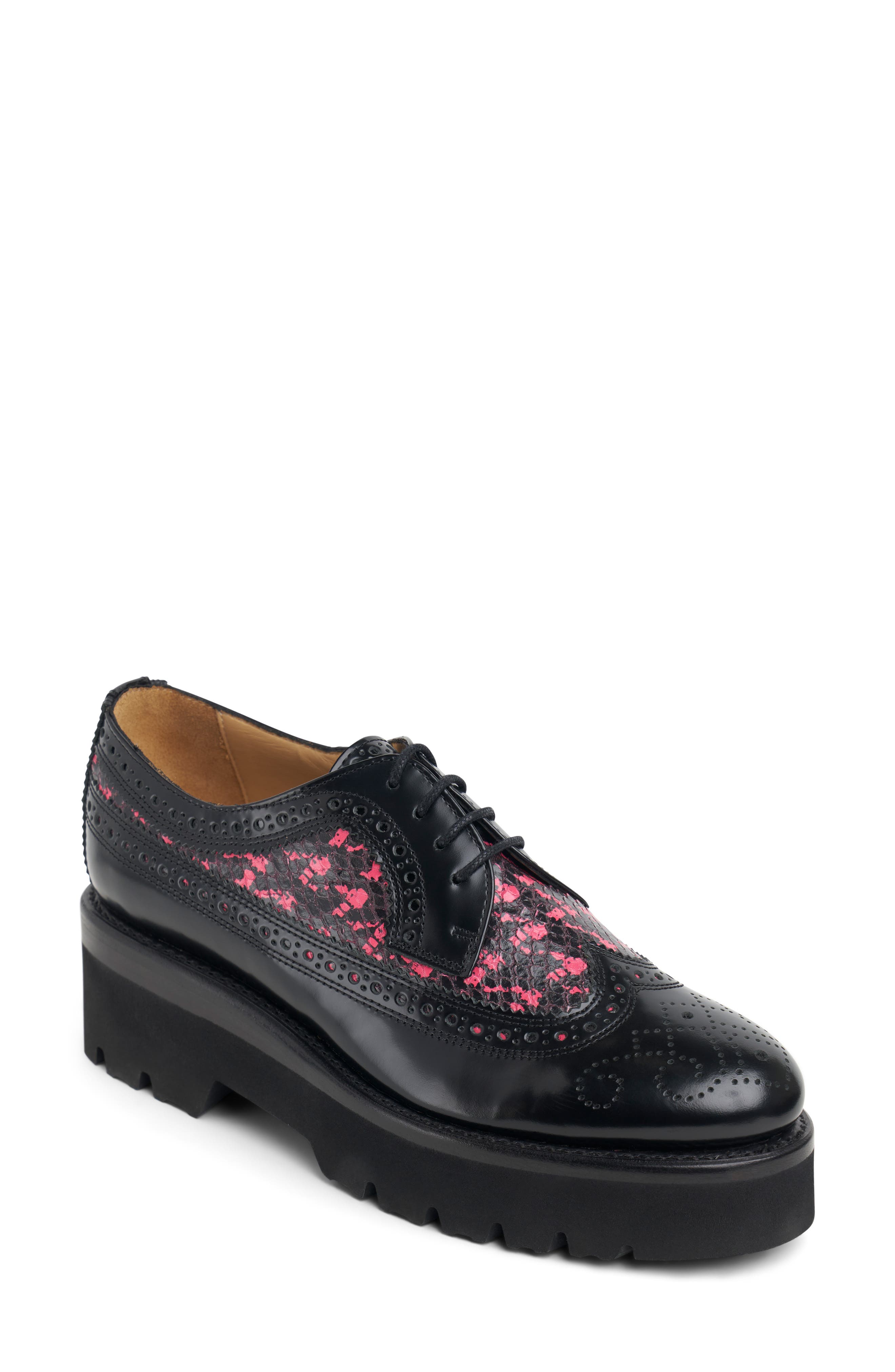 The Office of Angela Scott Miss Lucy Wingtip Platform Derby, Main, color, Black/ Pink Snake