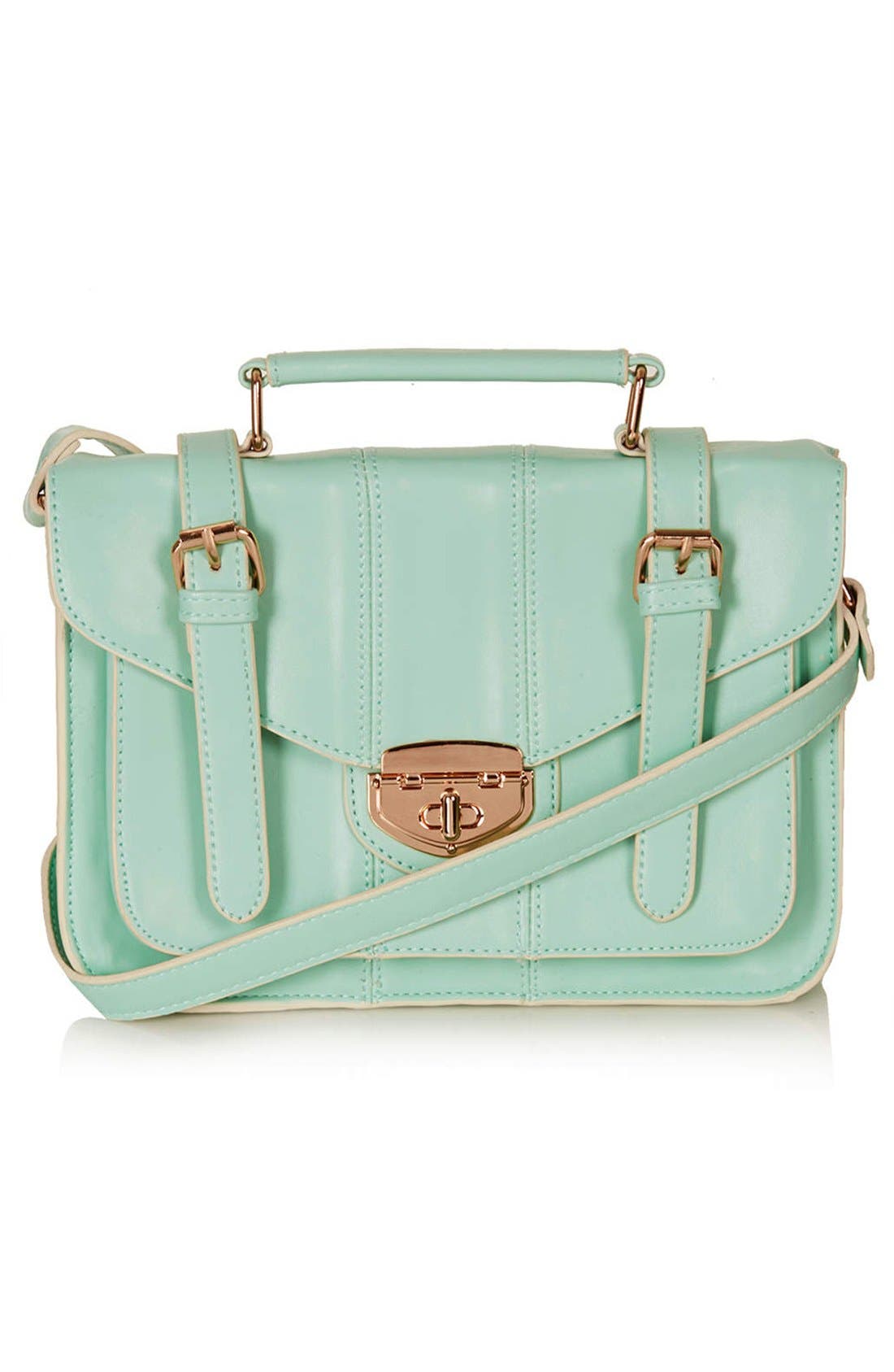 Turnlock Faux Leather Satchel, Main, color, MINT