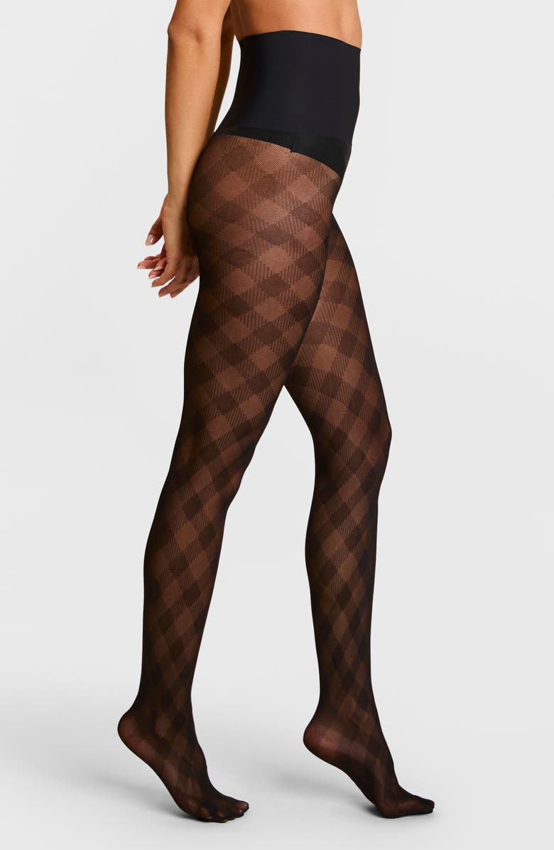 Commando Plaid Sheer Tights, Main, color, Black